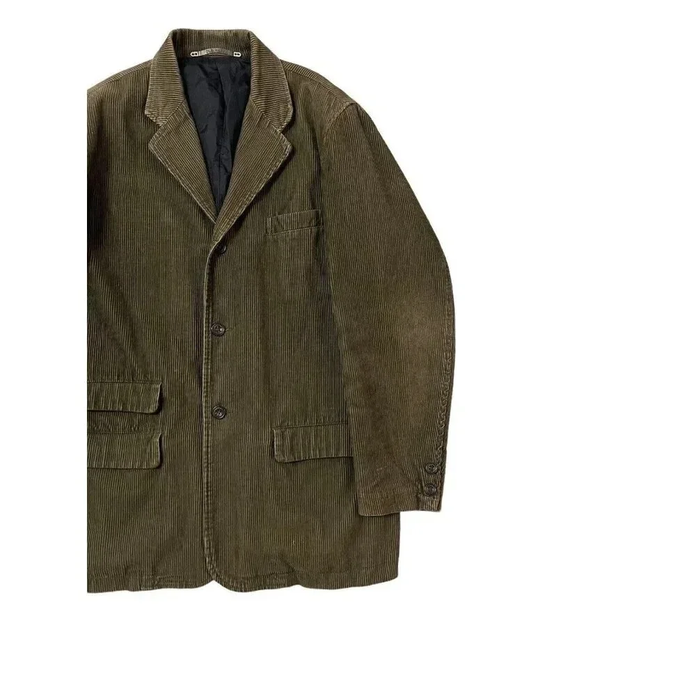 Old Navy Corduroy Blazer Jacket Mens Medium Olive Brown Vtg Grunge Artist Y2K